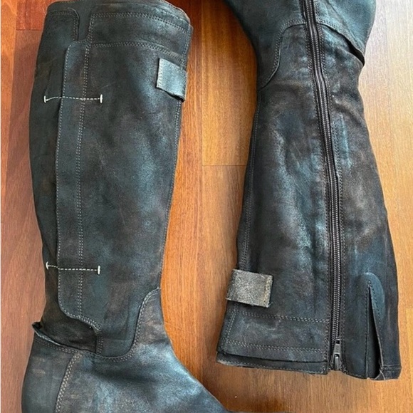 Manas Designs Brown Distressed Leather Knee High Italian Barn Boots Size 37 US 6 - Picture 2 of 7